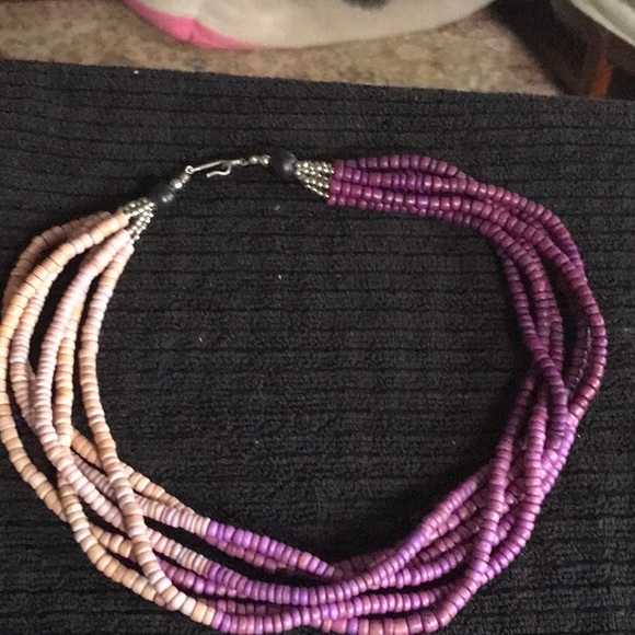 6 strand, bead, purple, 20 inch necklace. - Picture 2 of 3